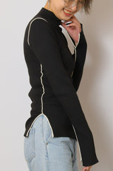 バイカラーパイピングリブニット