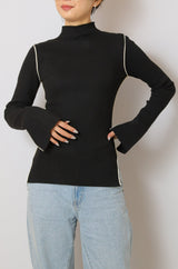 バイカラーパイピングリブニット