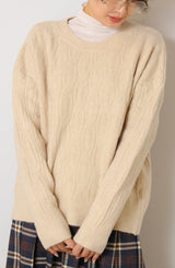 透かし柄ラメチュニックニット