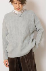 透かし柄ラメチュニックニット