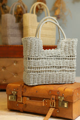 雑材デザイン編みスクエアトートバック