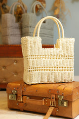 雑材デザイン編みスクエアトートバック