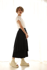 変形ヘムワイドパンツ