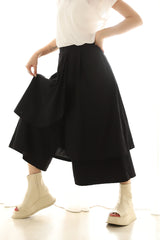 変形ヘムワイドパンツ