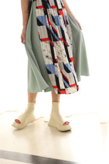 ベルト付き柄プリーツワンピース