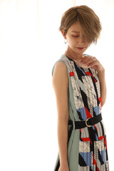 ベルト付き柄プリーツワンピース