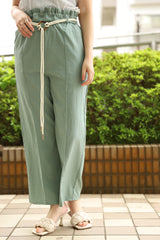 リネンタッチベルト付きパンツ