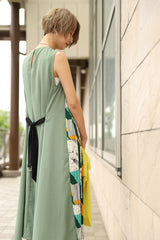 ベルト付き柄プリーツワンピース