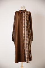 チェック柄配色シャツワンピース