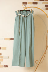 リネンタッチベルト付きパンツ