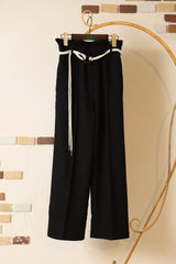 リネンタッチベルト付きパンツ