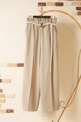 リネンタッチベルト付きパンツ