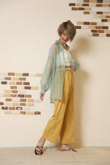 リネンタッチベルト付きパンツ