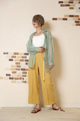 リネンタッチベルト付きパンツ