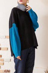 オフタートルバイカラーニットプルオーバー