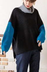 オフタートルバイカラーニットプルオーバー