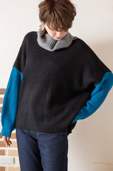 オフタートルバイカラーニットプルオーバー