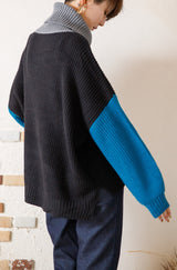 オフタートルバイカラーニットプルオーバー