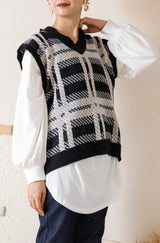 チェック柄ニットベスト