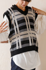 チェック柄ニットベスト