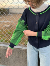 フリンジショルダージャガードスリーブカーディガン