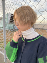 フリンジショルダージャガードスリーブカーディガン