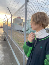 フリンジショルダージャガードスリーブカーディガン