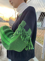 フリンジショルダージャガードスリーブカーディガン