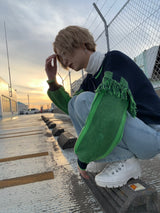 フリンジショルダージャガードスリーブカーディガン