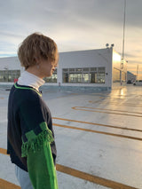 フリンジショルダージャガードスリーブカーディガン